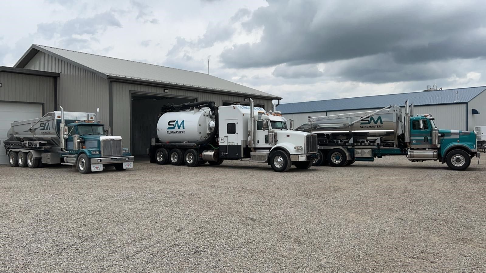 Sling Master fleet of stone slingers, dump trucks, and hydrovac